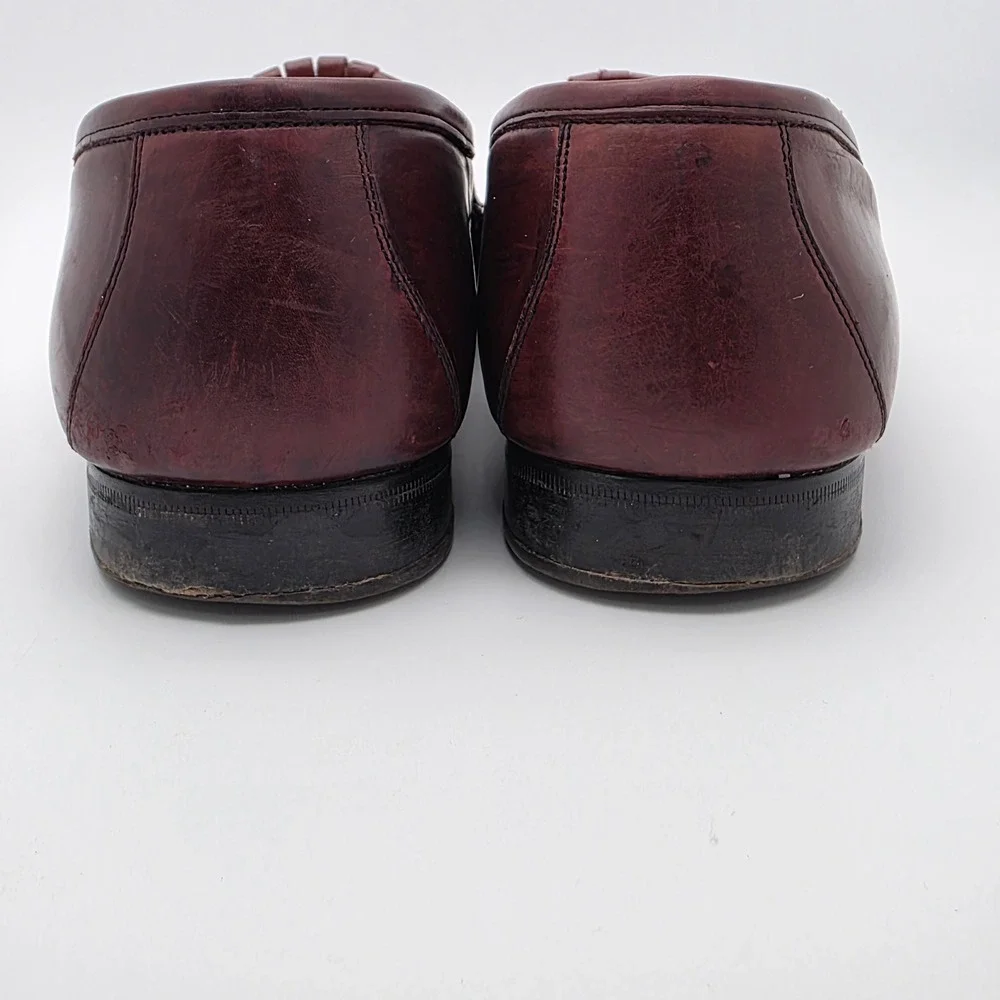 VTG Johnston Murphy Loafers Men 9.5 Leather Burgundy Oxblood Kiltie Tassel Italy